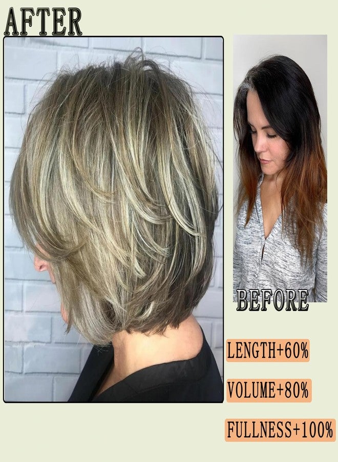 Aisaide Short Honey Blonde Pixie Cut Wig with Highlight Ombre Dark Brown Layered Bob Wigs for Women,Shaggy Layered Wig Ombre Highlight Brown Mixed Honey Blonde Curtain Bangs Curly Wig - Image 4